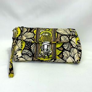 Vera Bradley Citron Pushlock Wristlet Bag with Wrist Strap MINT Yellow‎ Gray